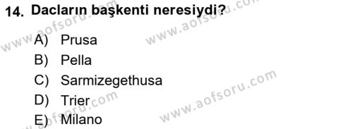 Hellen ve Roma Tarihi Dersi 2021 - 2022 Yılı (Final) Dönem Sonu Sınavı 14. Soru