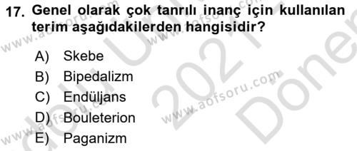 Hellen ve Roma Tarihi Dersi 2021 - 2022 Yılı (Final) Dönem Sonu Sınavı 17. Soru