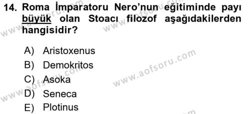 Hellen ve Roma Tarihi Dersi 2021 - 2022 Yılı Yaz Okulu Sınavı 14. Soru