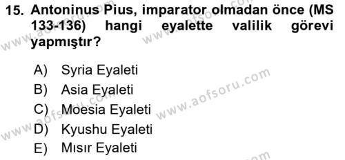 Hellen ve Roma Tarihi Dersi 2021 - 2022 Yılı Yaz Okulu Sınavı 15. Soru