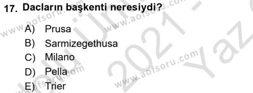 Hellen ve Roma Tarihi Dersi 2021 - 2022 Yılı Yaz Okulu Sınavı 17. Soru