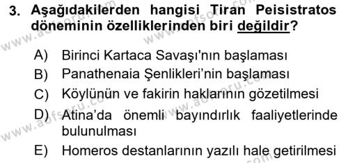 Hellen ve Roma Tarihi Dersi 2021 - 2022 Yılı Yaz Okulu Sınavı 3. Soru