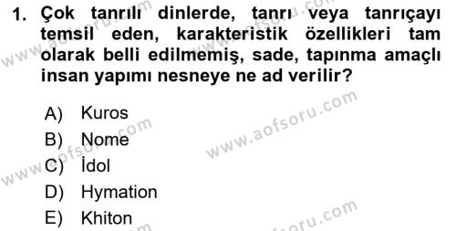 Hellen ve Roma Tarihi Dersi 2022 - 2023 Yılı (Vize) Ara Sınavı 1. Soru