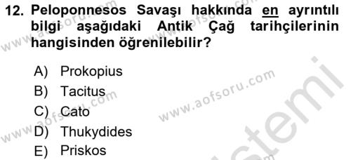 Hellen ve Roma Tarihi Dersi 2022 - 2023 Yılı (Vize) Ara Sınavı 12. Soru