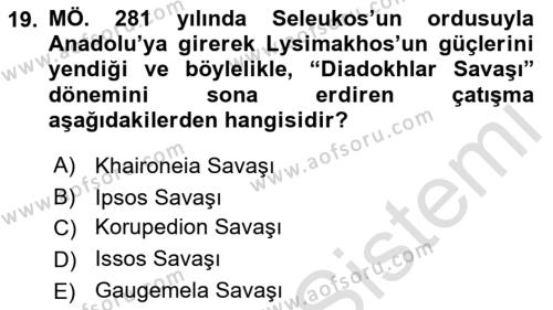 Hellen ve Roma Tarihi Dersi 2022 - 2023 Yılı (Vize) Ara Sınavı 19. Soru