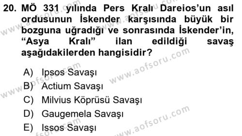 Hellen ve Roma Tarihi Dersi 2022 - 2023 Yılı (Vize) Ara Sınavı 20. Soru