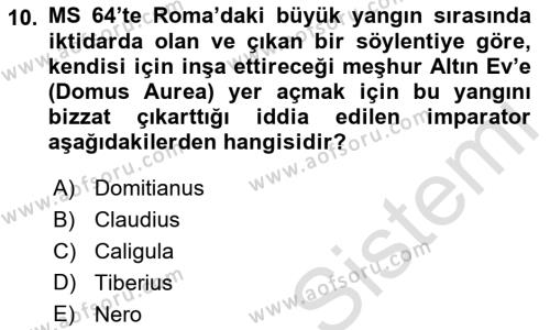 Hellen ve Roma Tarihi Dersi 2023 - 2024 Yılı (Final) Dönem Sonu Sınavı 10. Soru