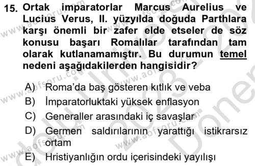 Hellen ve Roma Tarihi Dersi 2023 - 2024 Yılı (Final) Dönem Sonu Sınavı 15. Soru