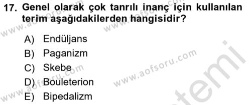 Hellen ve Roma Tarihi Dersi 2023 - 2024 Yılı (Final) Dönem Sonu Sınavı 17. Soru