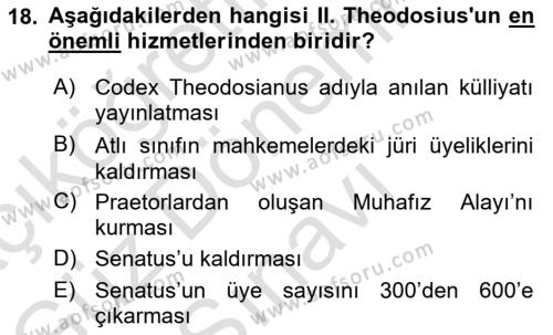 Hellen ve Roma Tarihi Dersi 2023 - 2024 Yılı (Final) Dönem Sonu Sınavı 18. Soru