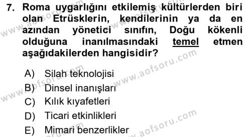 Hellen ve Roma Tarihi Dersi 2023 - 2024 Yılı (Final) Dönem Sonu Sınavı 7. Soru