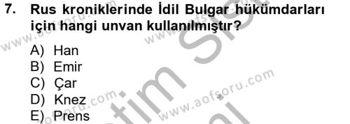 İlk Müslüman Türk Devletleri Dersi 2012 - 2013 Yılı (Vize) Ara Sınavı 7. Soru