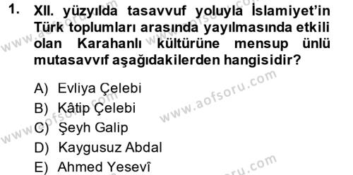 İlk Müslüman Türk Devletleri Dersi 2013 - 2014 Yılı (Vize) Ara Sınavı 1. Soru