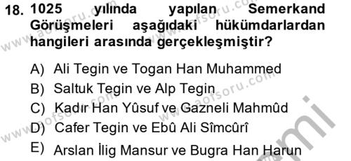 İlk Müslüman Türk Devletleri Dersi 2013 - 2014 Yılı (Vize) Ara Sınavı 18. Soru