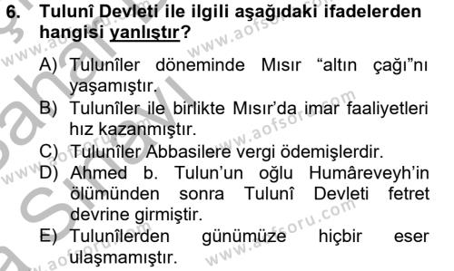 İlk Müslüman Türk Devletleri Dersi 2013 - 2014 Yılı (Vize) Ara Sınavı 6. Soru