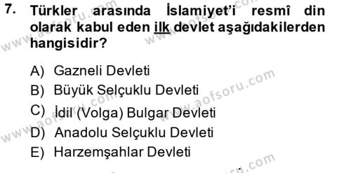 İlk Müslüman Türk Devletleri Dersi 2013 - 2014 Yılı (Vize) Ara Sınavı 7. Soru