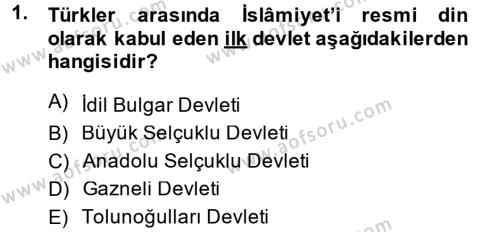 İlk Müslüman Türk Devletleri Dersi 2014 - 2015 Yılı (Final) Dönem Sonu Sınavı 1. Soru