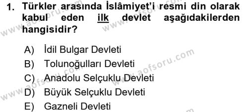 İlk Müslüman Türk Devletleri Dersi 2015 - 2016 Yılı (Vize) Ara Sınavı 1. Soru