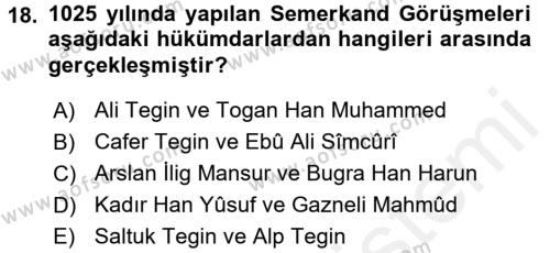 İlk Müslüman Türk Devletleri Dersi 2015 - 2016 Yılı (Vize) Ara Sınavı 18. Soru