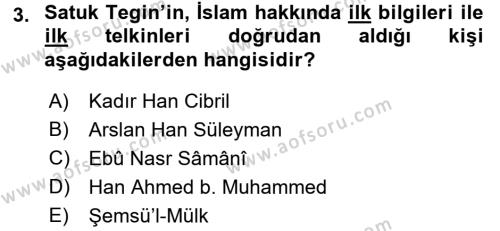 İlk Müslüman Türk Devletleri Dersi 2015 - 2016 Yılı (Final) Dönem Sonu Sınavı 3. Soru