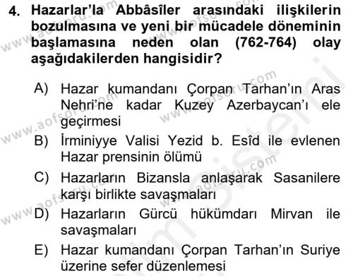 İlk Müslüman Türk Devletleri Dersi 2018 - 2019 Yılı (Vize) Ara Sınavı 4. Soru