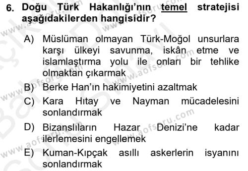 İlk Müslüman Türk Devletleri Dersi 2018 - 2019 Yılı (Final) Dönem Sonu Sınavı 6. Soru