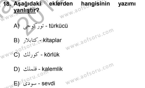Osmanlı Türkçesi 1 Dersi 2012 - 2013 Yılı (Vize) Ara Sınavı 18. Soru