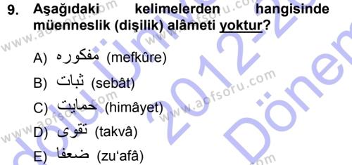 Osmanlı Türkçesi 1 Dersi 2012 - 2013 Yılı (Final) Dönem Sonu Sınavı 9. Soru