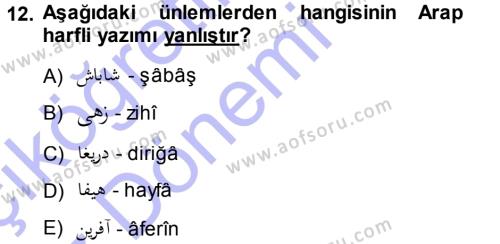 Osmanlı Türkçesi 1 Dersi 2013 - 2014 Yılı (Vize) Ara Sınavı 12. Soru