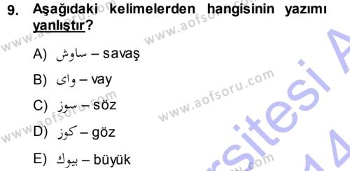 Osmanlı Türkçesi 1 Dersi 2013 - 2014 Yılı (Vize) Ara Sınavı 9. Soru