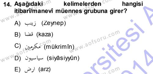 Osmanlı Türkçesi 1 Dersi 2013 - 2014 Yılı (Final) Dönem Sonu Sınavı 14. Soru
