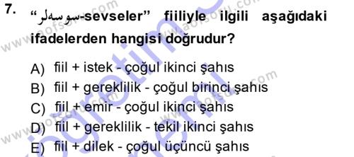 Osmanlı Türkçesi 1 Dersi 2013 - 2014 Yılı (Final) Dönem Sonu Sınavı 7. Soru