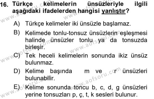 Osmanlı Türkçesi 1 Dersi 2015 - 2016 Yılı (Vize) Ara Sınavı 16. Soru