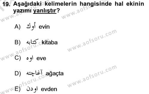 Osmanlı Türkçesi 1 Dersi 2017 - 2018 Yılı (Vize) Ara Sınavı 19. Soru