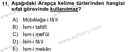 Osmanlı Türkçesi 1 Dersi 2018 - 2019 Yılı (Final) Dönem Sonu Sınavı 11. Soru