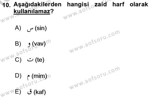 Osmanlı Türkçesi 1 Dersi 2018 - 2019 Yılı Yaz Okulu Sınavı 10. Soru