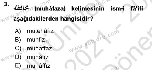 Osmanlı Türkçesi 1 Dersi 2021 - 2022 Yılı (Final) Dönem Sonu Sınavı 3. Soru