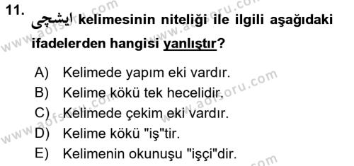 Osmanlı Türkçesi 1 Dersi 2021 - 2022 Yılı Yaz Okulu Sınavı 11. Soru