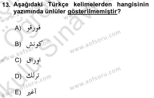 Osmanlı Türkçesi 1 Dersi 2021 - 2022 Yılı Yaz Okulu Sınavı 13. Soru