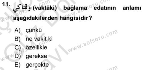 Osmanlı Türkçesi 1 Dersi 2022 - 2023 Yılı (Vize) Ara Sınavı 11. Soru