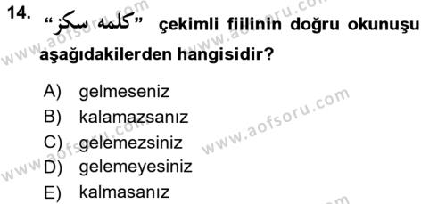 Osmanlı Türkçesi 1 Dersi 2022 - 2023 Yılı (Vize) Ara Sınavı 14. Soru