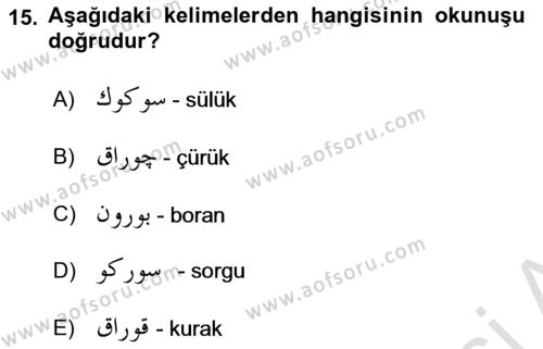 Osmanlı Türkçesi 1 Dersi 2022 - 2023 Yılı (Vize) Ara Sınavı 15. Soru