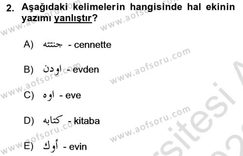 Osmanlı Türkçesi 1 Dersi 2022 - 2023 Yılı (Vize) Ara Sınavı 2. Soru