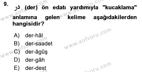 Osmanlı Türkçesi 1 Dersi 2022 - 2023 Yılı (Vize) Ara Sınavı 9. Soru