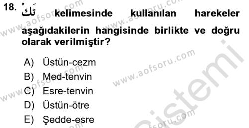 Osmanlı Türkçesi 1 Dersi 2022 - 2023 Yılı Yaz Okulu Sınavı 18. Soru