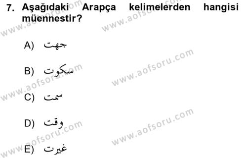 Osmanlı Türkçesi 1 Dersi 2022 - 2023 Yılı Yaz Okulu Sınavı 7. Soru