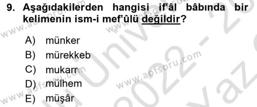 Osmanlı Türkçesi 1 Dersi 2022 - 2023 Yılı Yaz Okulu Sınavı 9. Soru