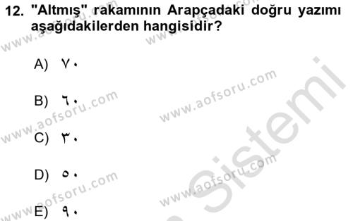 Osmanlı Türkçesi 1 Dersi 2023 - 2024 Yılı (Vize) Ara Sınavı 12. Soru