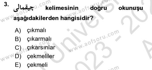 Osmanlı Türkçesi 1 Dersi 2023 - 2024 Yılı (Vize) Ara Sınavı 3. Soru