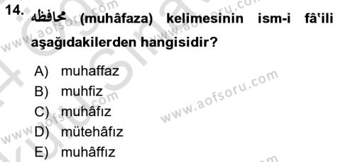 Osmanlı Türkçesi 1 Dersi 2023 - 2024 Yılı Yaz Okulu Sınavı 14. Soru